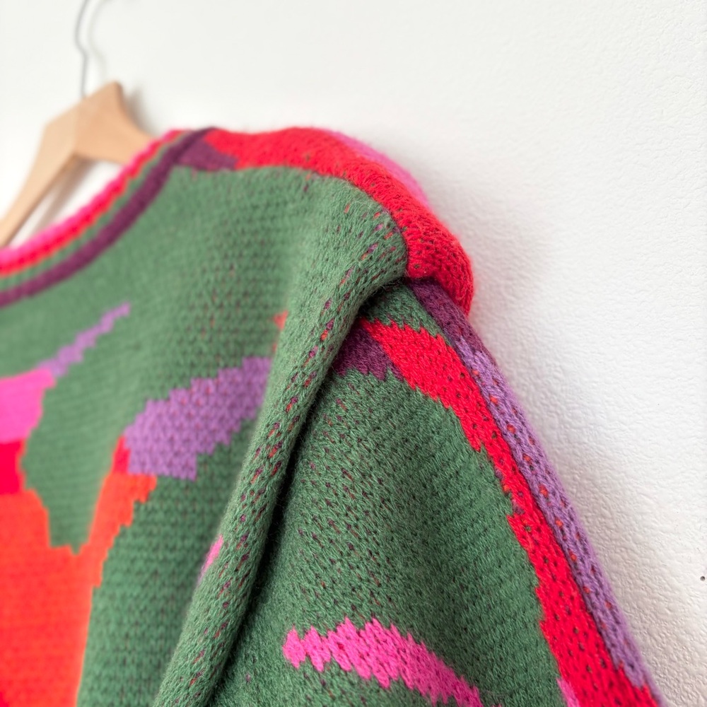 farm rio colorful abstract sweater - merino wool blend pink red green - XS/S euc - Picture 7 of 11